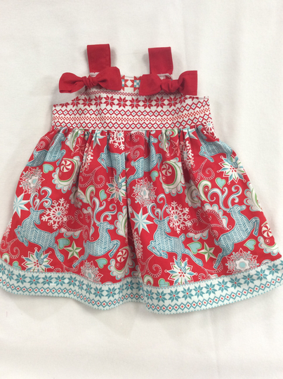 Nordic Christmas Reindeer Dress Red & Blue