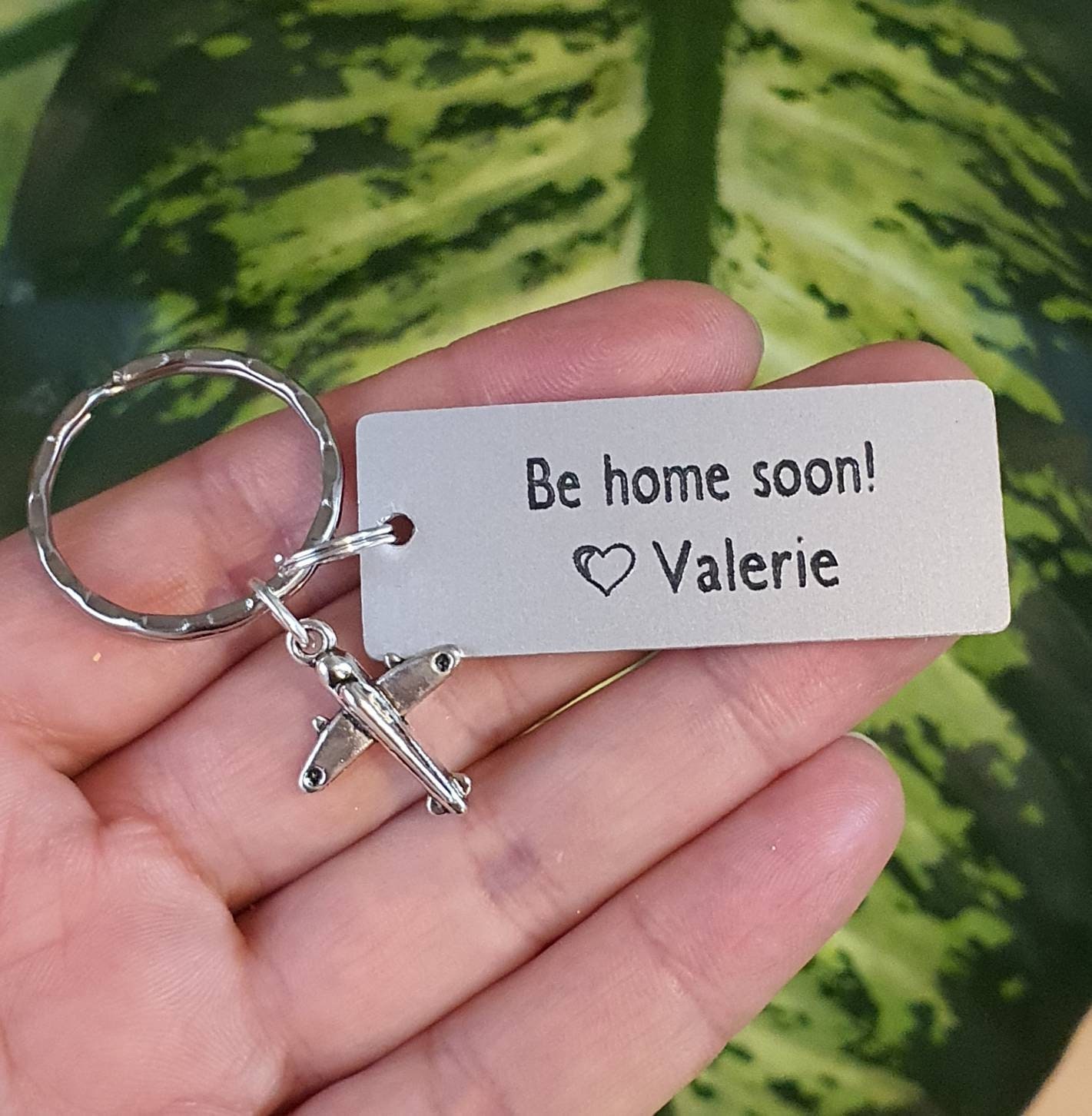 Be Home Soon Keychain, Plane Charm, Personalized, Couples Engraved, Husband, Boyfriend Gift, Pilot Flight Attendant