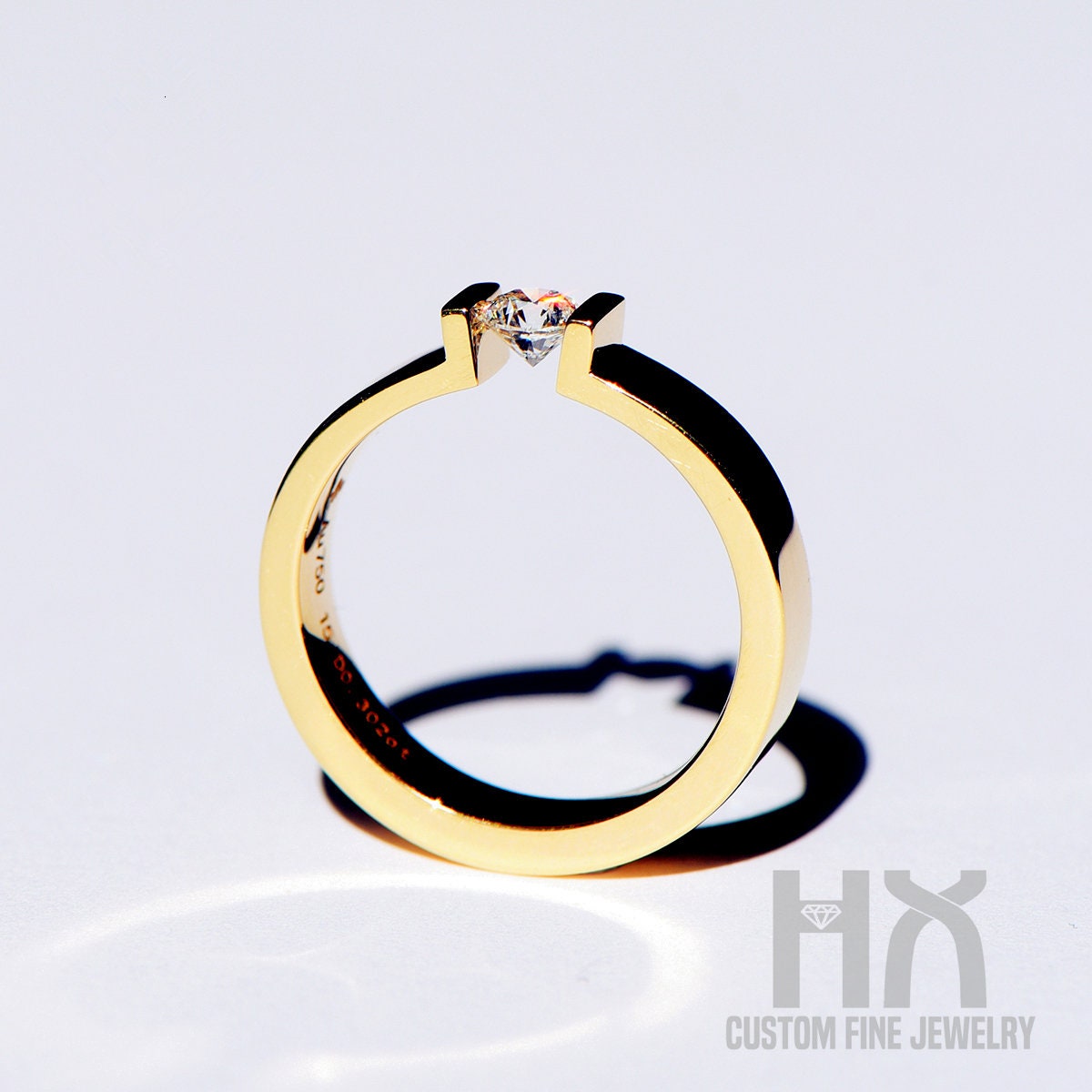 Tension Set Diamond Wedding Ring in Solid 18K Gold/Men's Solitaire Ring/Custom Fine Jewelry/Personalization Design/Gift For Her