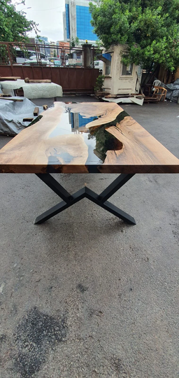 Walnut Dining Table, Epoxy Custom 84" X 38" Smokey Gray River Table, Custom Order For Alric