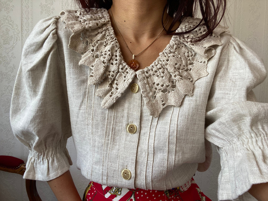 Vintage Cotton Linen Blend Folklore Blouse/ M - Petite L