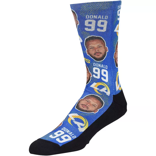 Men's Rock Em Socks Aaron Donald Los Angeles Rams Football Guy Crew Socks, Size: Large/XL, Multicolor