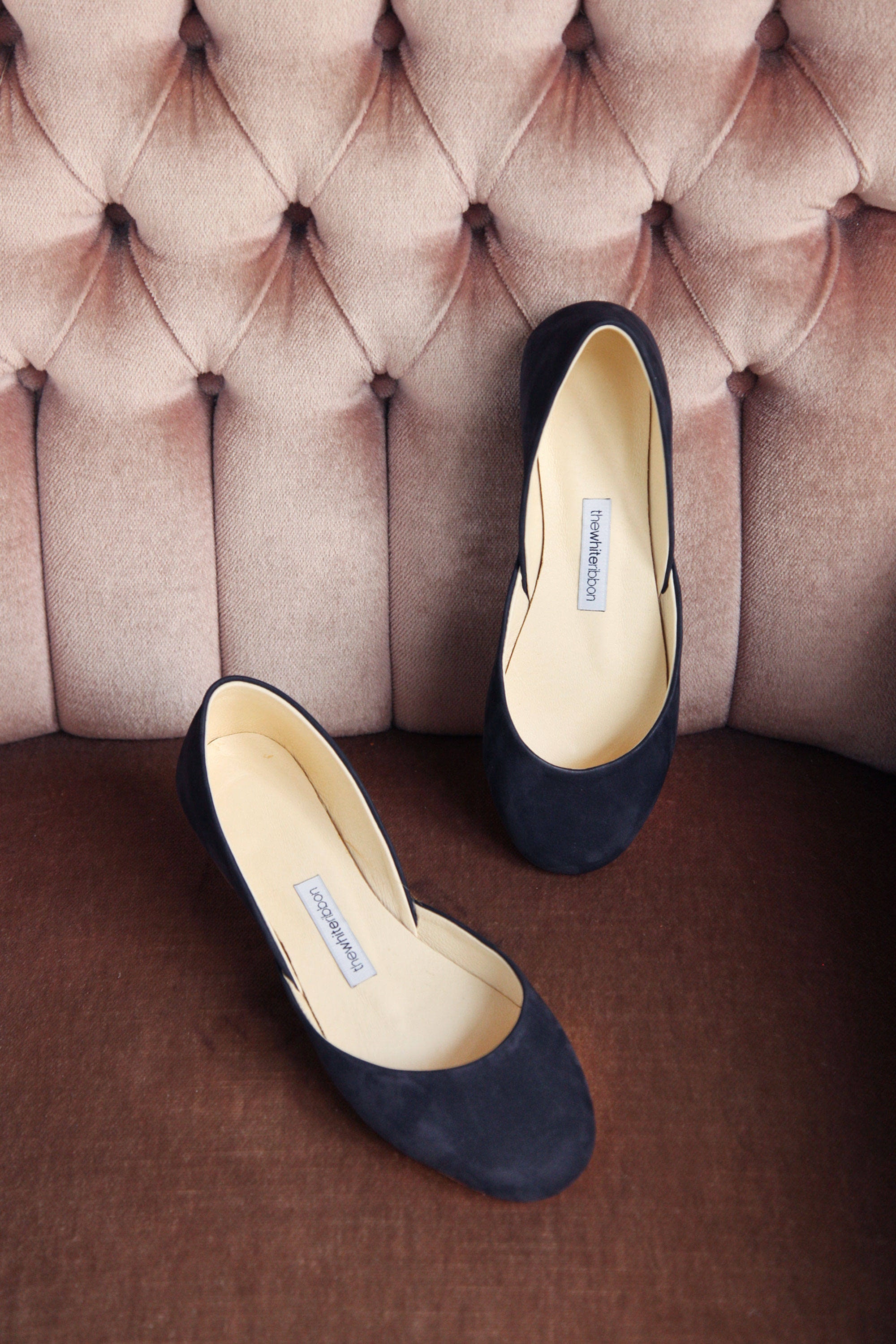 Navy Blue Nubuck Ballerina Shoes For Daywear