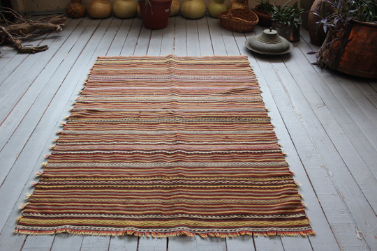 3'3"x4'6"Ft Vintage Striped Handwoven Wool Kilim Rug, Turkish Kilim, Ethnic Bohemian Nomadic