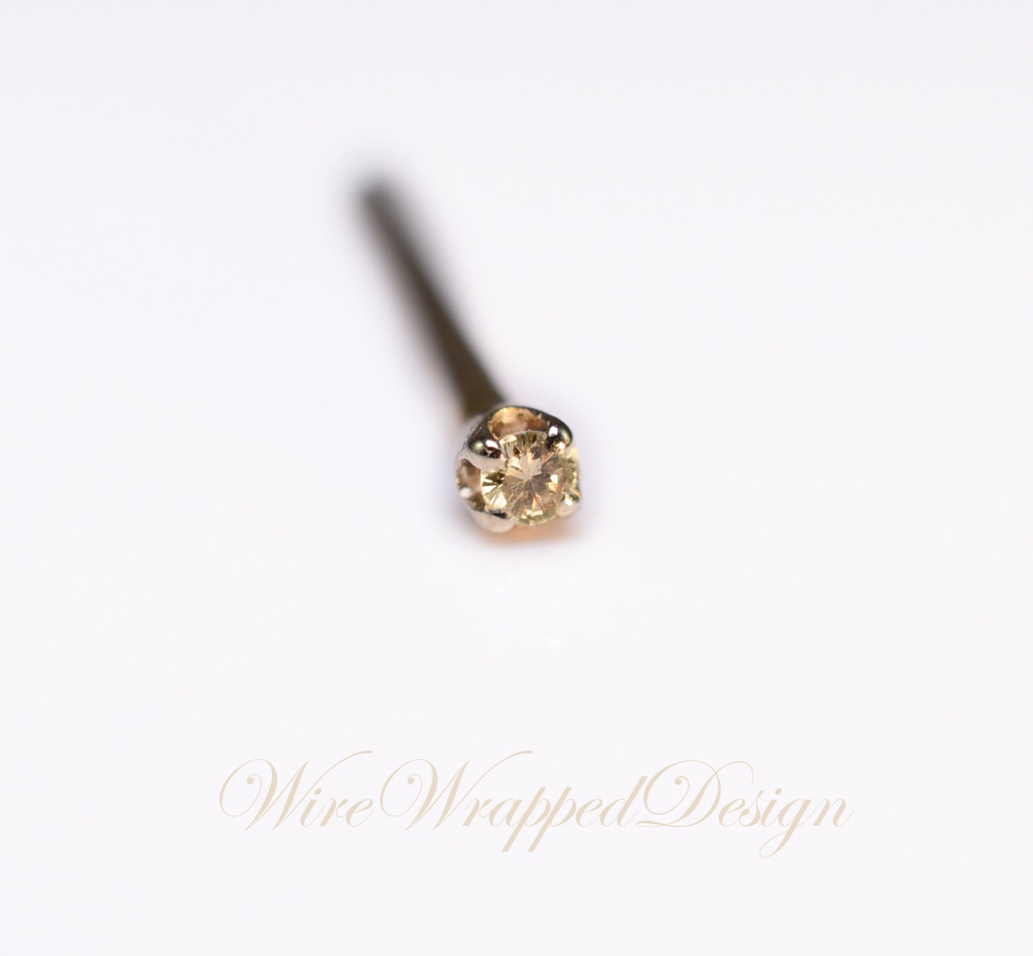 Diamond Nose Stud - Genuine Brown Diamond 1.3mm 0.01 Cts- Post 14K Gold | Yellow Or White, Platinum, Silver Tragus Helix Cartilage Lip Conch