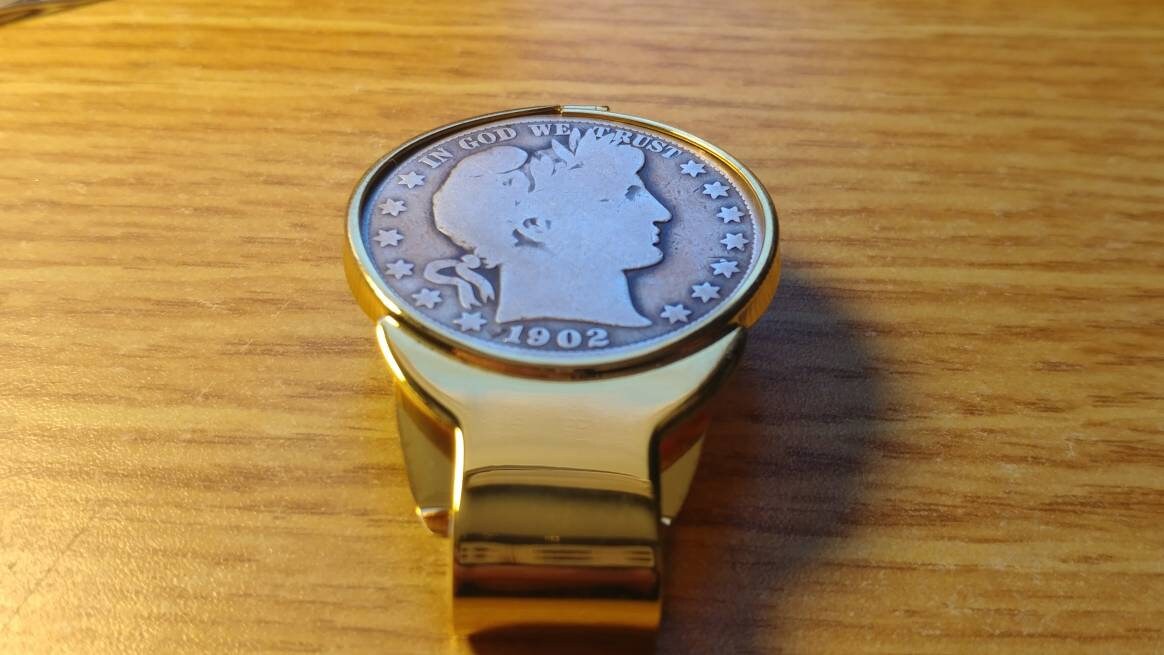 Authentic 1902 Barber Silver Half Dollar Us Gold Filled 31mm Premium Gilded Moneyclip