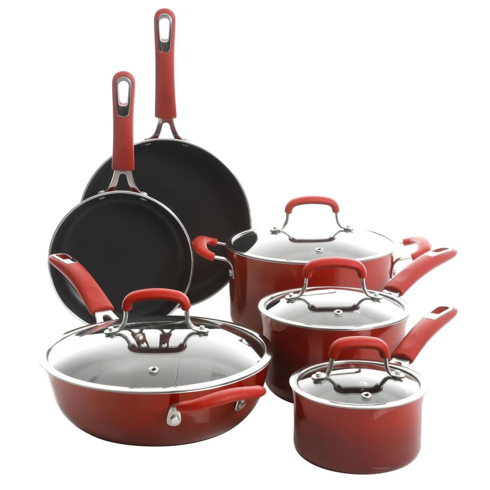 Kenmore 10-Piece Andover 14.6-in Aluminum Cookware Set with Lid(s) Included in Red | 849114036M