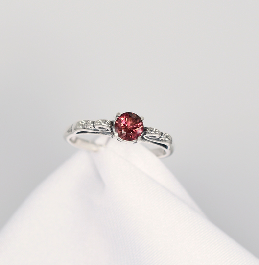 Pink Tourmaline Ring, Genuine Gemstone 5mm Faceted Round, 1/2 Carat, October Birthstone, Set in 925 Sterling Silver Scrolled Mounting