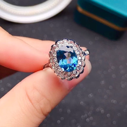Sale Natural London Blue Topaz Ring, S925 Sterling Silver, November Birthstone, Handmade Engagement Gift For Her
