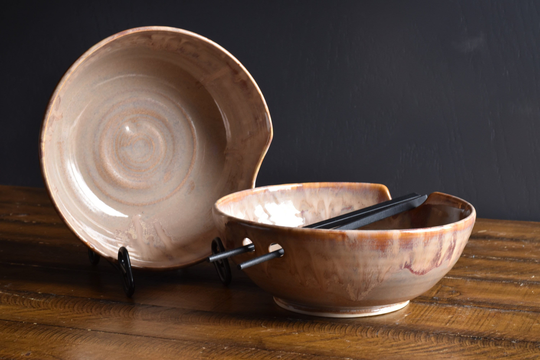 Cream Ramen Bowl, Handmade Stoneware Pottery Rice Or Noodle Chop Sticks Holder