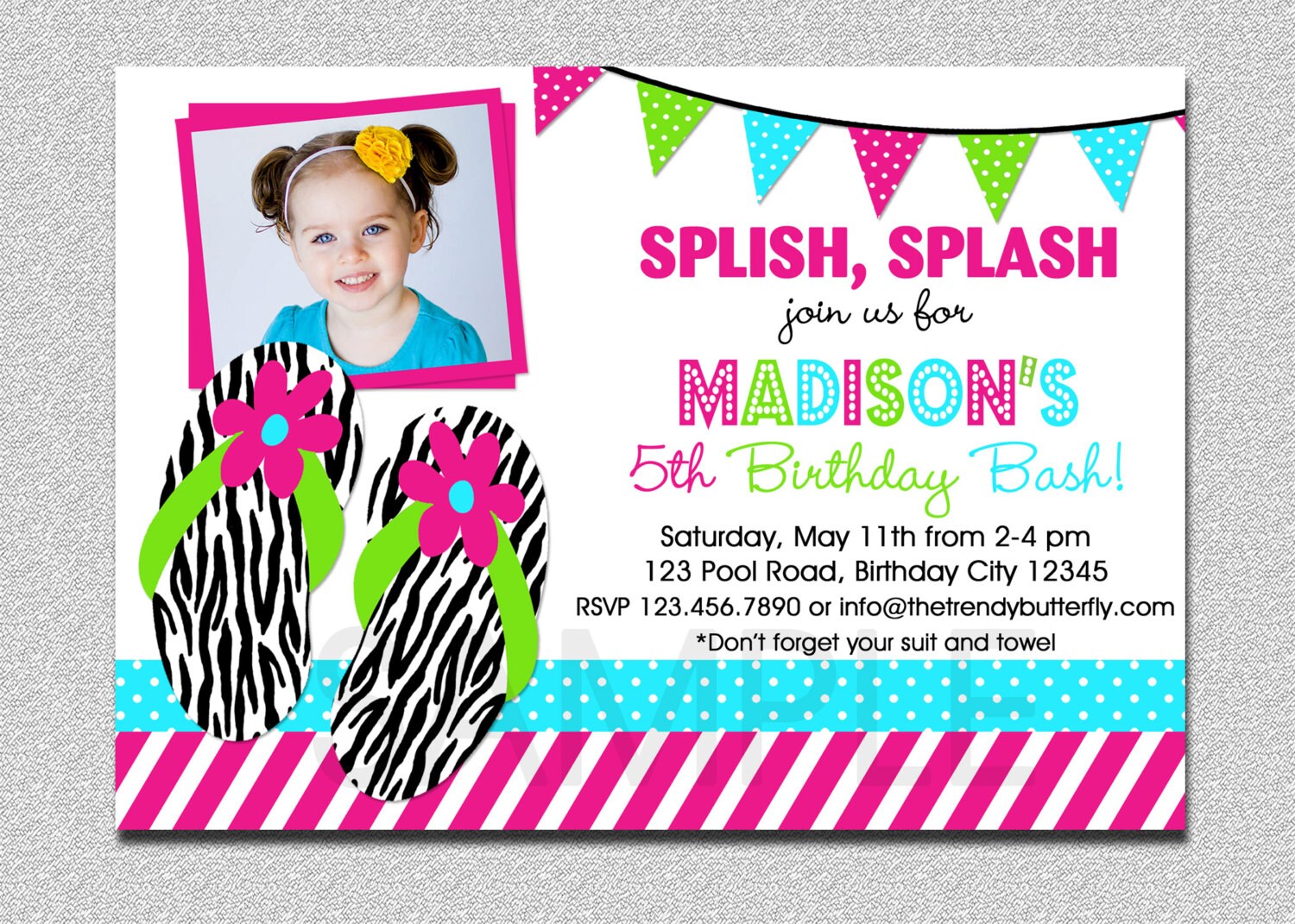 Flip Flop Pool Party Birthday Invitation