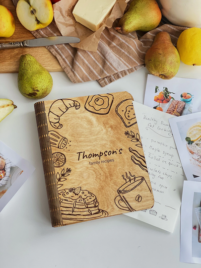Custom Family Cook Book, Wooden Hardcover Recipe Journal With Personalized Book Spine, Easter Gift For