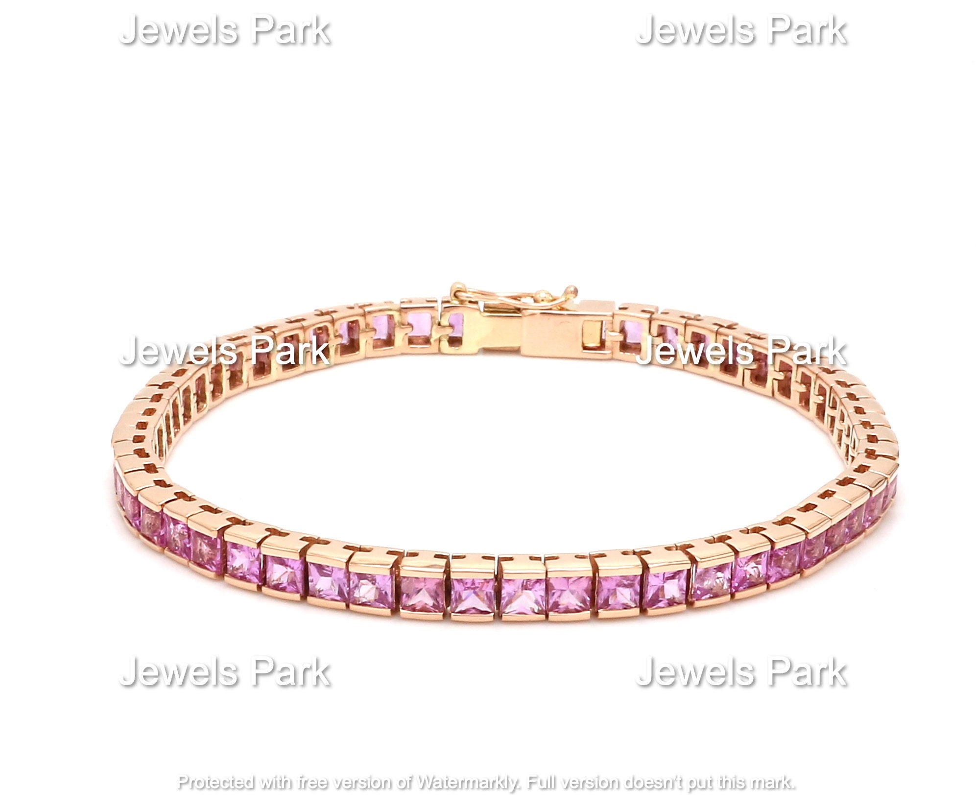 Pink Sapphire Tennis Bracelet in Solid 14K 18K Gold | Natural Princess Cut Pink Channel Set