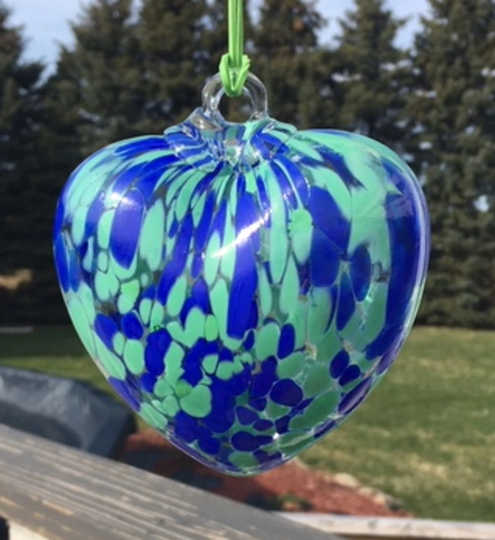 Suncatcher Glass Heart Hand Blown #j103 Blue & Green Tones