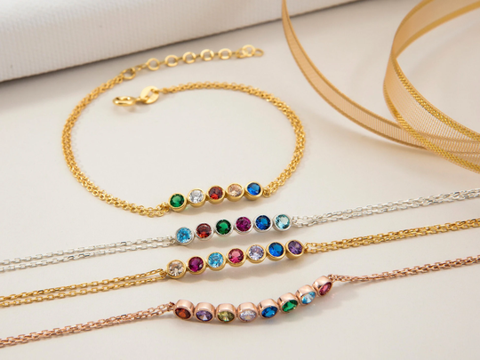 14K Solid Gold Birthstone Bracelets, Personalized Gifts, Multi Bracelets For Mothers, Best Gift Her, Valentine's Day Gifts