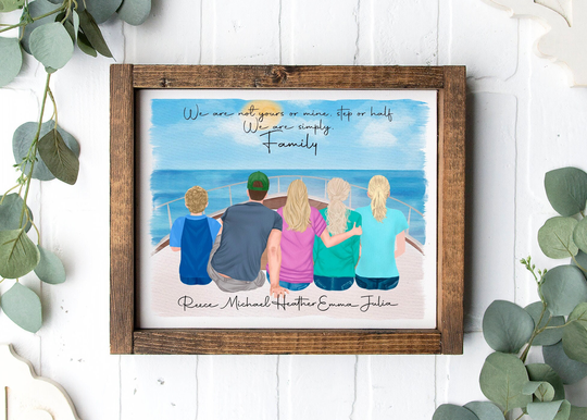 Blended Family Wedding Gift, Custom Portrait Illustration, Portrait, Canvas, Gift For Step Mom