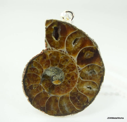 24 Inch Silver Cable Chain Ammonite Necklace, Large Fossil Pendant, Sea Life Beach Jewelry
