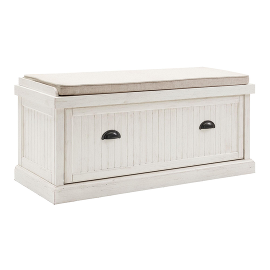 Distressed White Delmar Entryway Bench With Cushion - Wood by World Market