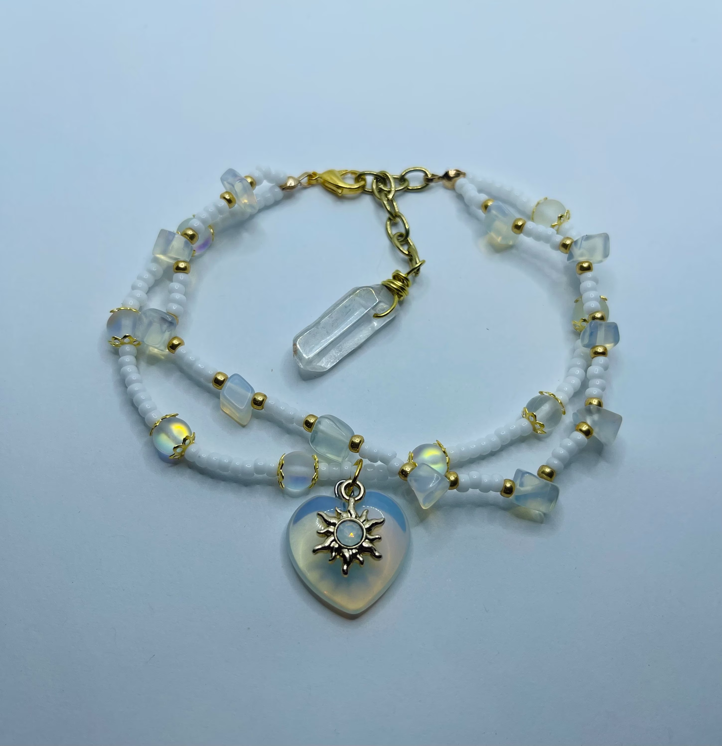 Opalite & Gold Double Anklet With Aura Quartz
