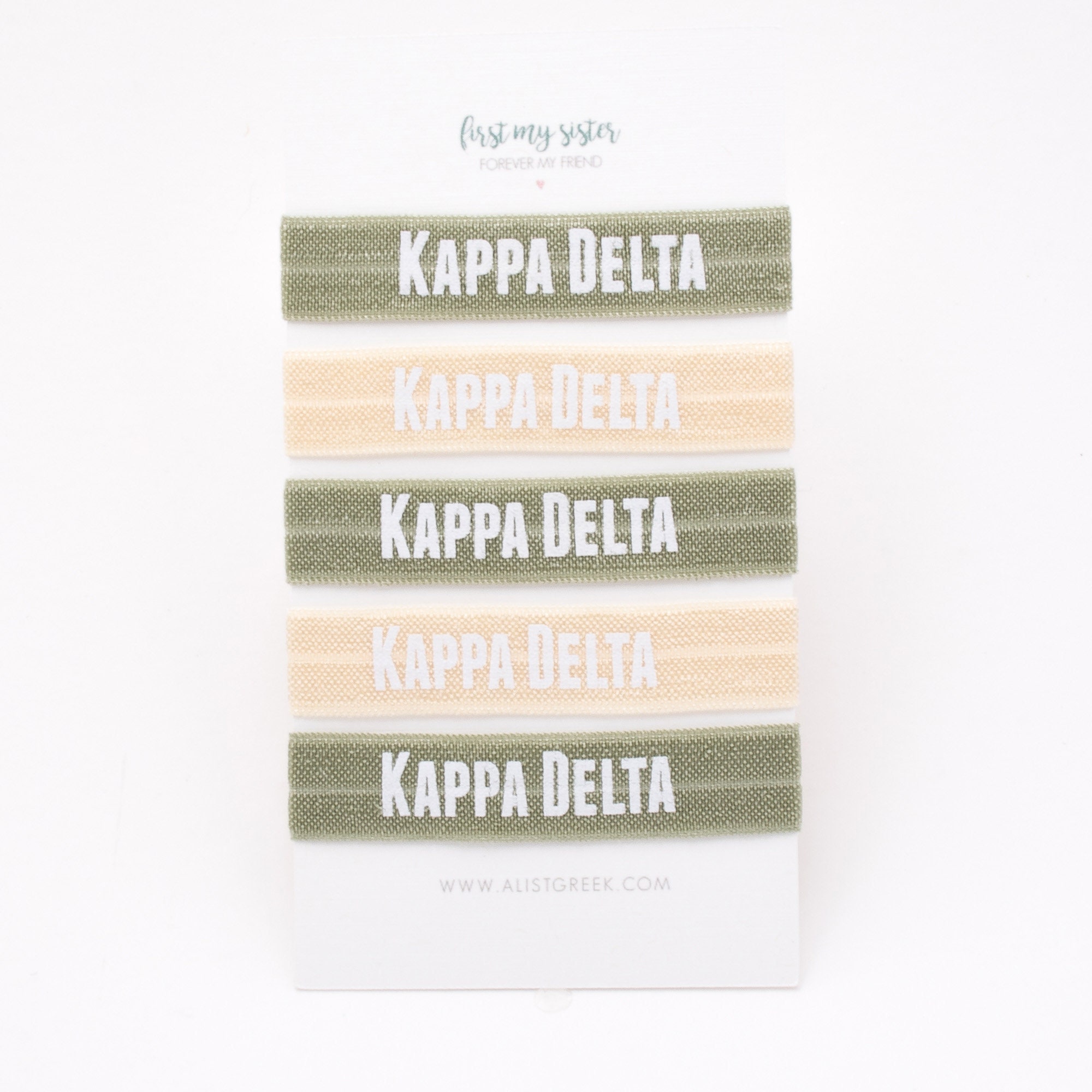 Kappa Delta Sorority Elastic Hair Ties, Kaydee Ties 5 Pack, No Bump Hairbands, Kd Tie Set