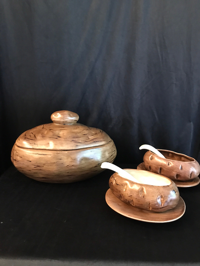 Soup Tureen, Potato Themed Oblong -Holland Mold, Spud, Lidded Cream Of Potato, Soup -8 Pcs