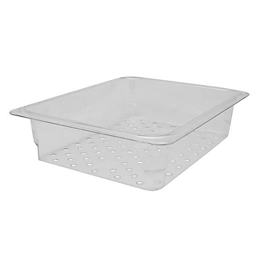 Cambro 1/2 Size 3" Deep Camwear Colander, 3 1/5" H x 10 1/3" W x 12 3/4" D, Clear (23CLRCW135)