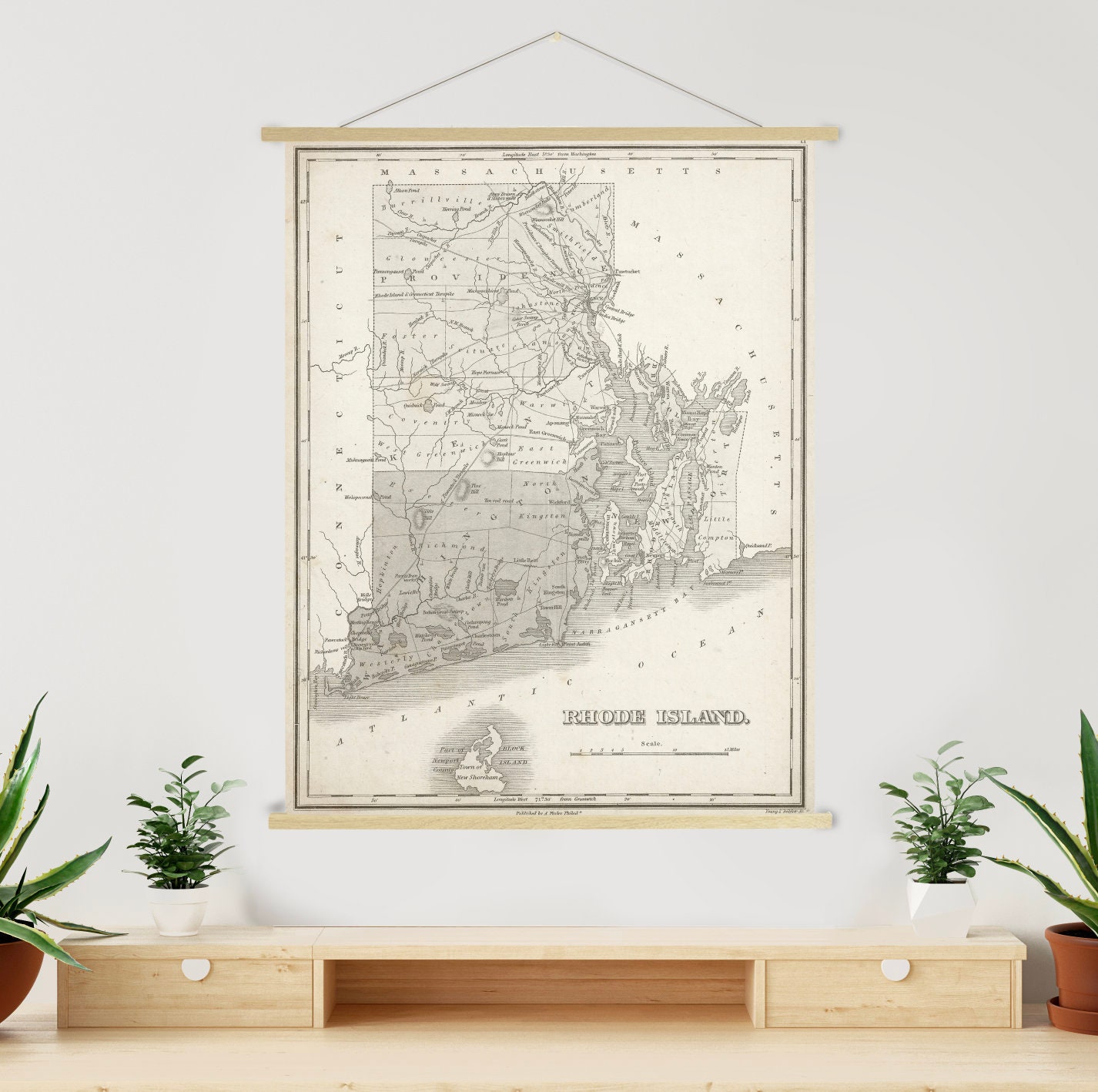 Rhode Island Vintage State Map Print | Canvas Art Printed Marketplace