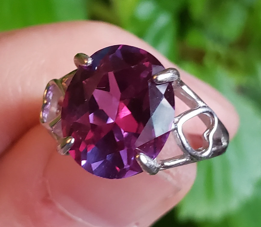 Big Alexandrite Heart Ring, See Video For Gorgeous Simulated Purple-Pink 10x12mm, 925 Sterling Silver Design Ring