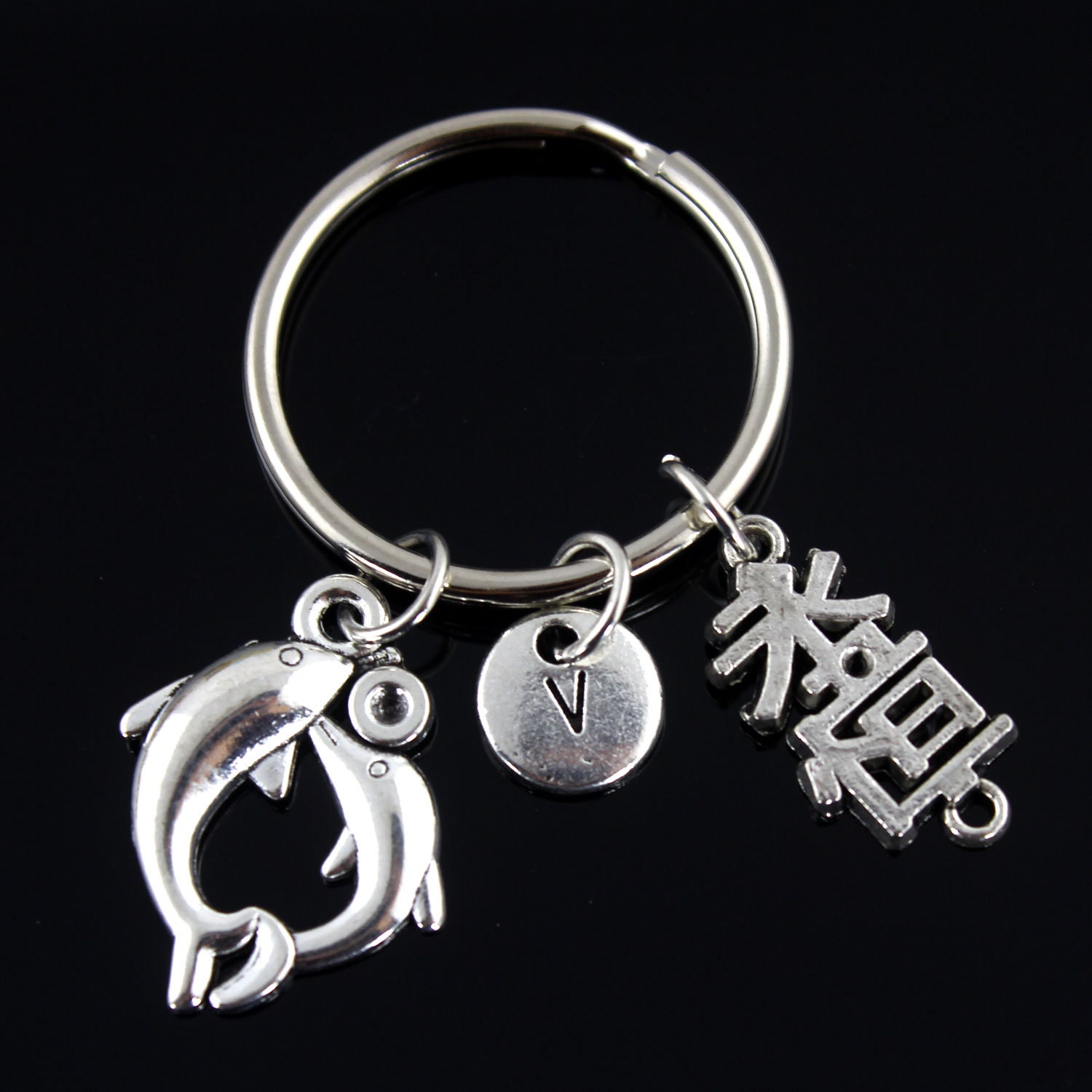 Dolphins Keychain, Two Key Chain, Initial Keychain, Personalized Keychain, Eternal Love Keychain, Love Keyring, Gift For Her Him