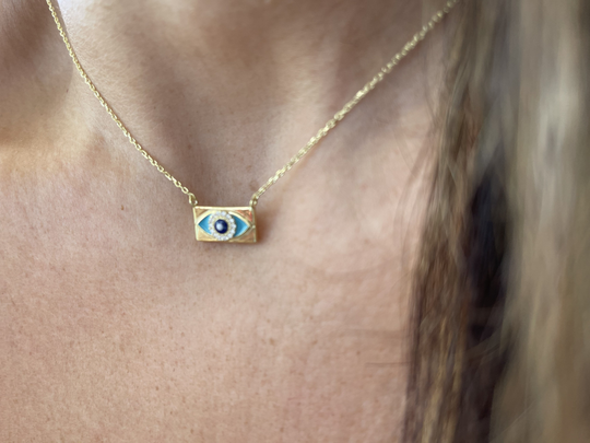 Evil Eye Necklace/Blue Medallion Small Pendant Protection Kabbalah