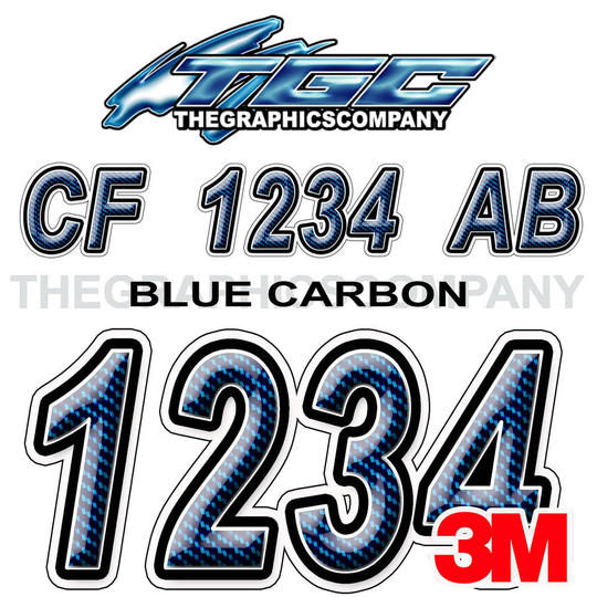 Blue Carbon Boat Registration Numbers Or Letters Decals Vinyl Names & Custom Text Stickers