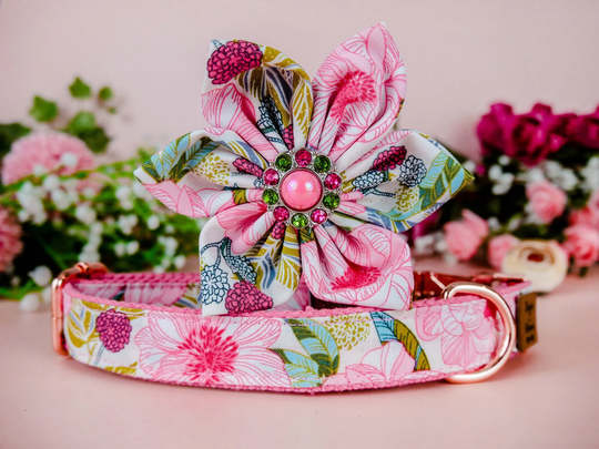 Floral Dog Collar Flower/ Girl Pink Collar/ Large Medium Small Puppy Boho Female Fabric