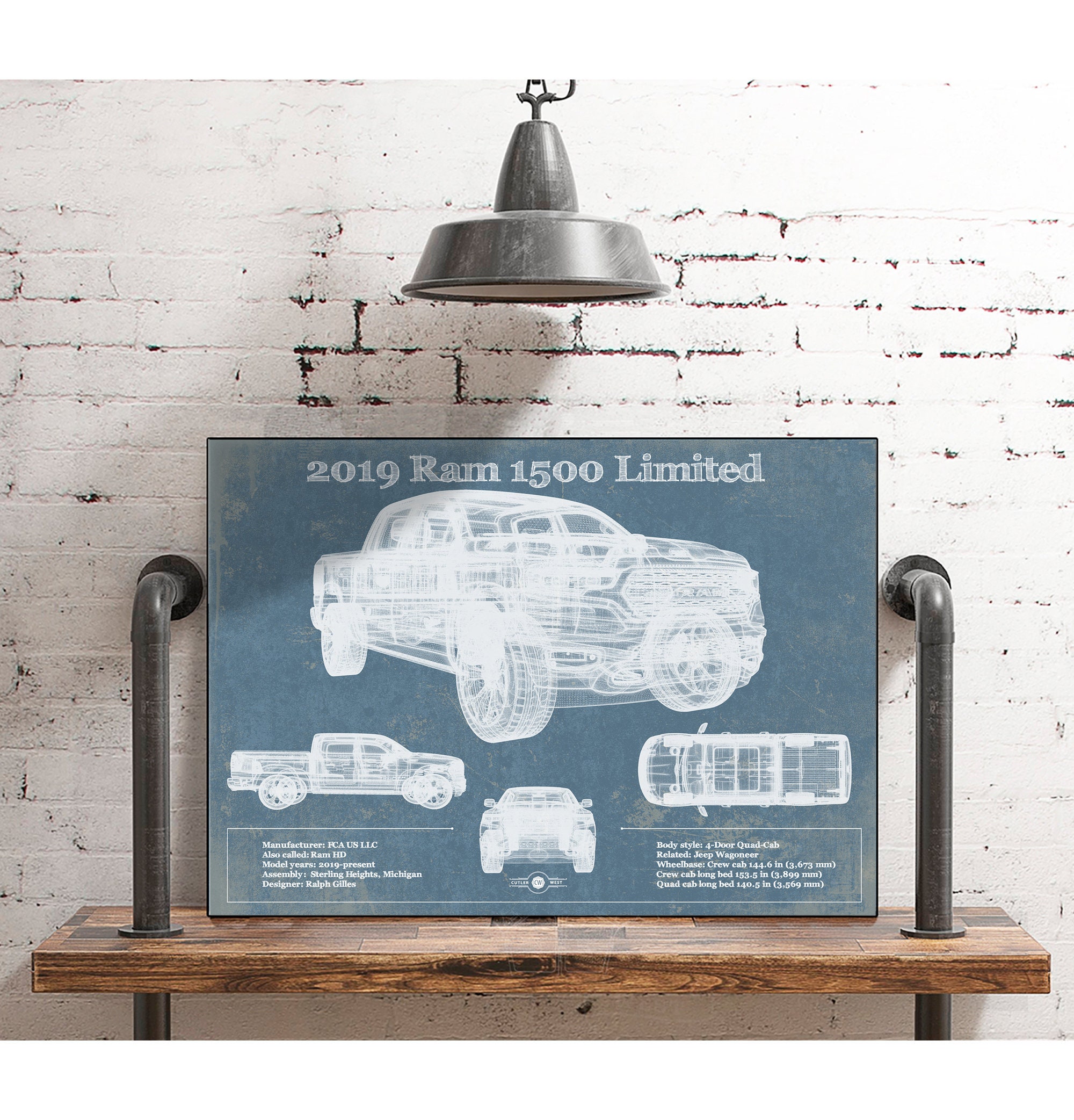 Dodge Ram 1500 Limited 2019 Truck Original Blueprint Art