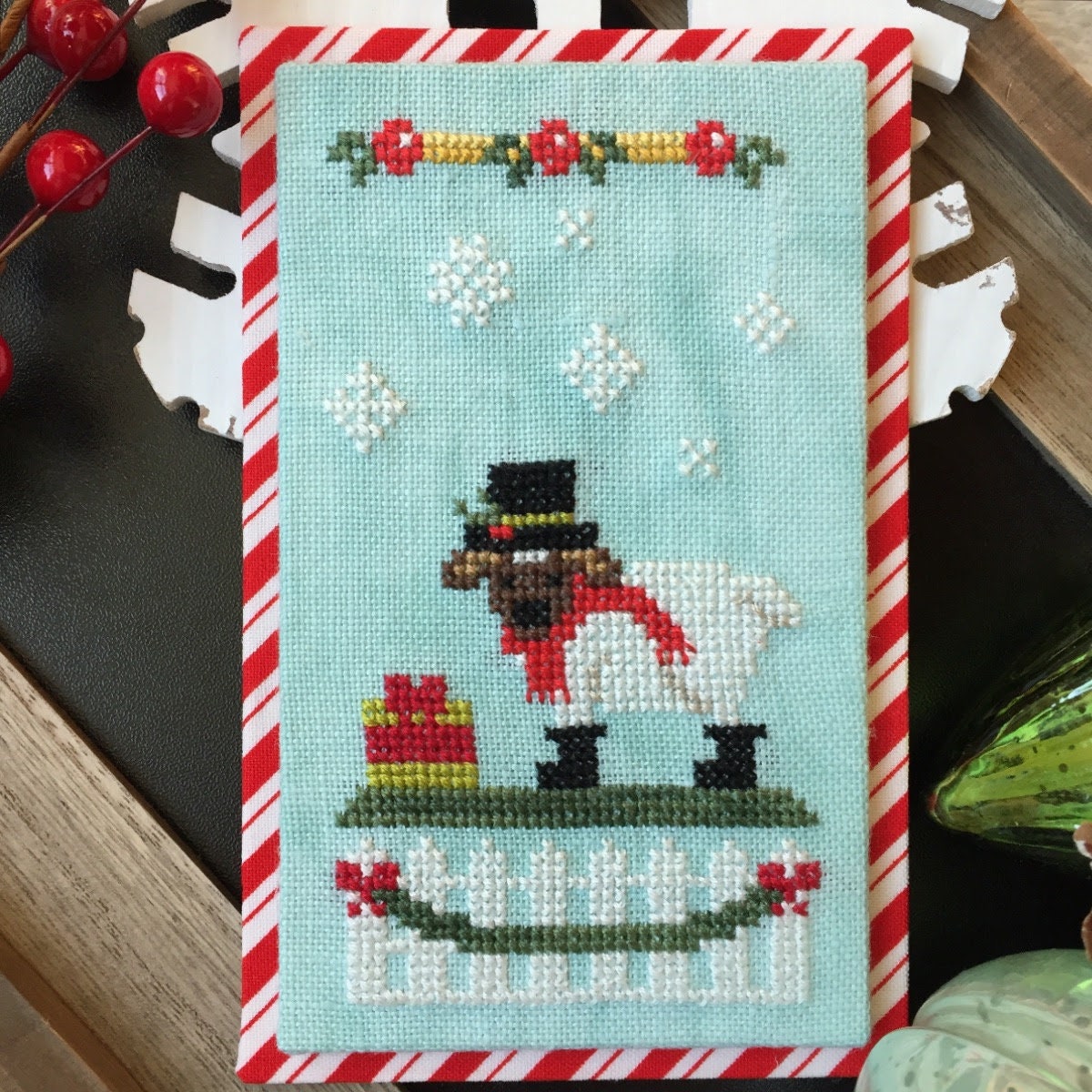 Petal Pusher Frosty The Snow Ram Counted Cross Stitch Patterns At Thecottageneedle.com Christmas Ornament Farm Animals