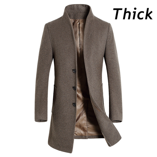 Winter New Men's Fine Wool Blend Solid Color Casual Business Stand Collar Woolen Coats / Male Slim Windbreaker Coat Men Jackets - camel thick, s