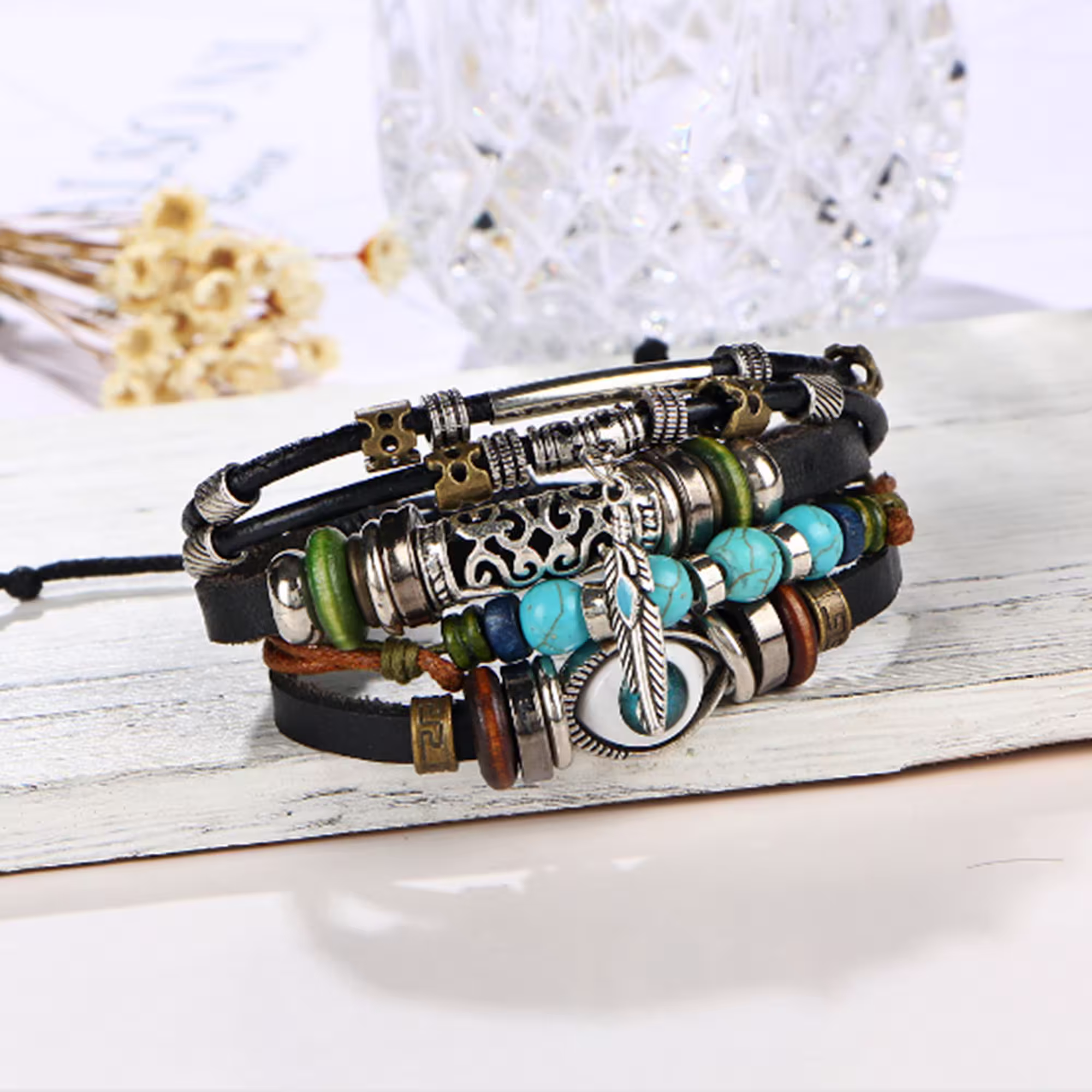 Blue Eye Bracelet, Beaded Multilayer Cowhide Bracelet Jewelry Gifts For Women Lady Or Mother