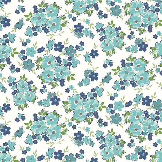 Lori Holt Cook Book Fabric By Riley Blake - White & Blue Floral The 1/2 Yard Or Fat Quarter