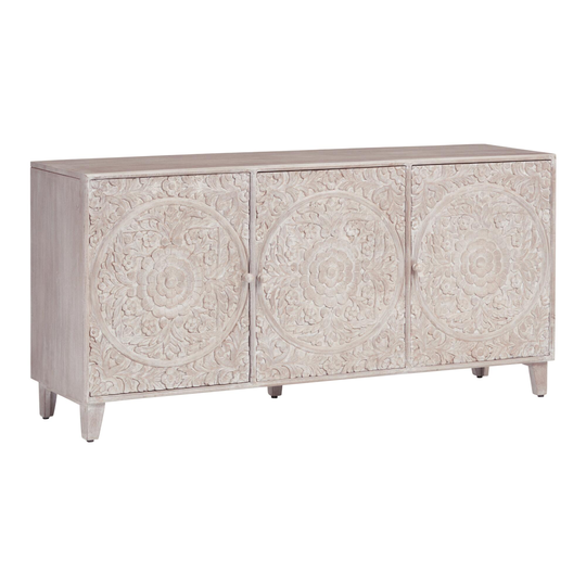 CRAFT Low Whitewash Wood Floral Monterey Storage Cabinet by World Market