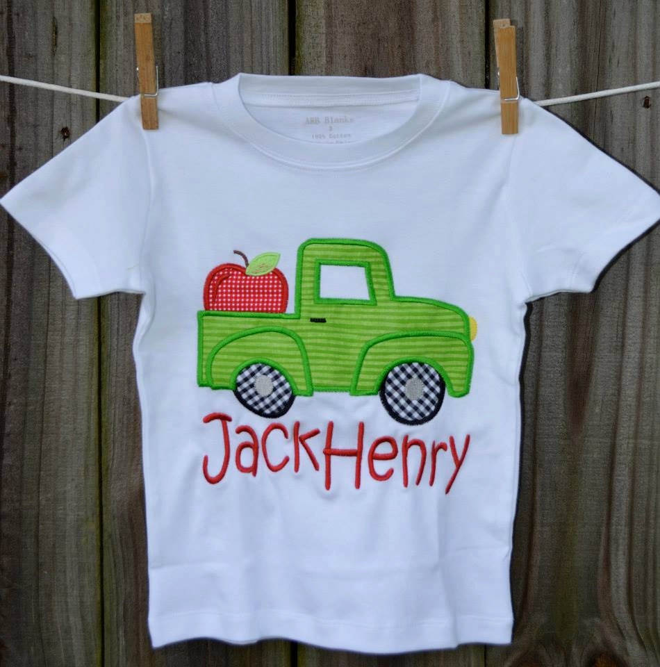 Boys Personalized Truck With Apple Applique Shirt Or Bodysuit Girl