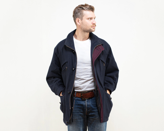 Vintage 80's Wool Blend Jacket Classic Men Vintage 1980S Winter Short Coat Boyfriend Gift Clothing Size Extra Large Xl