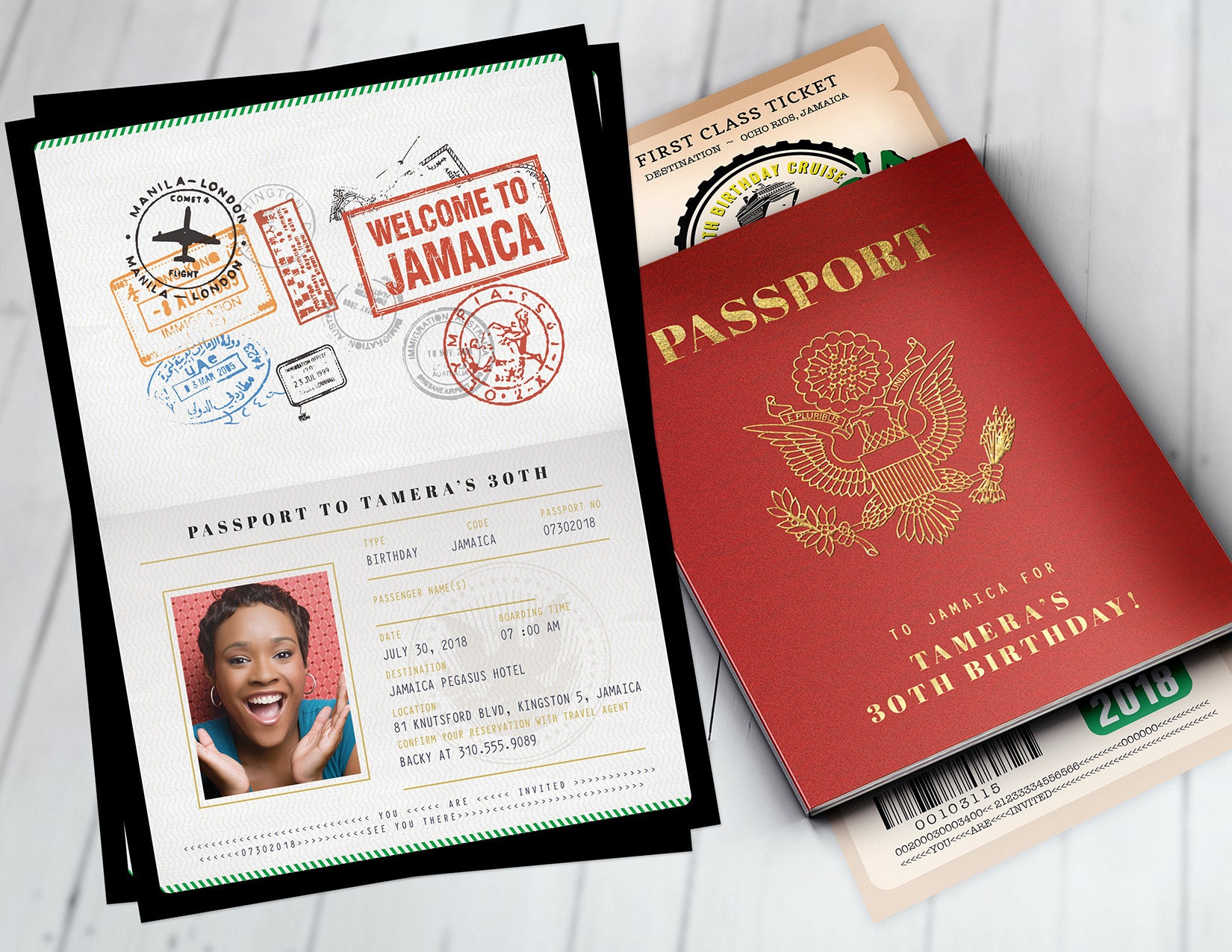 Passport & Ticket Birthday Invitation, Travel Party Cruise Jamaica, Digital Files Only