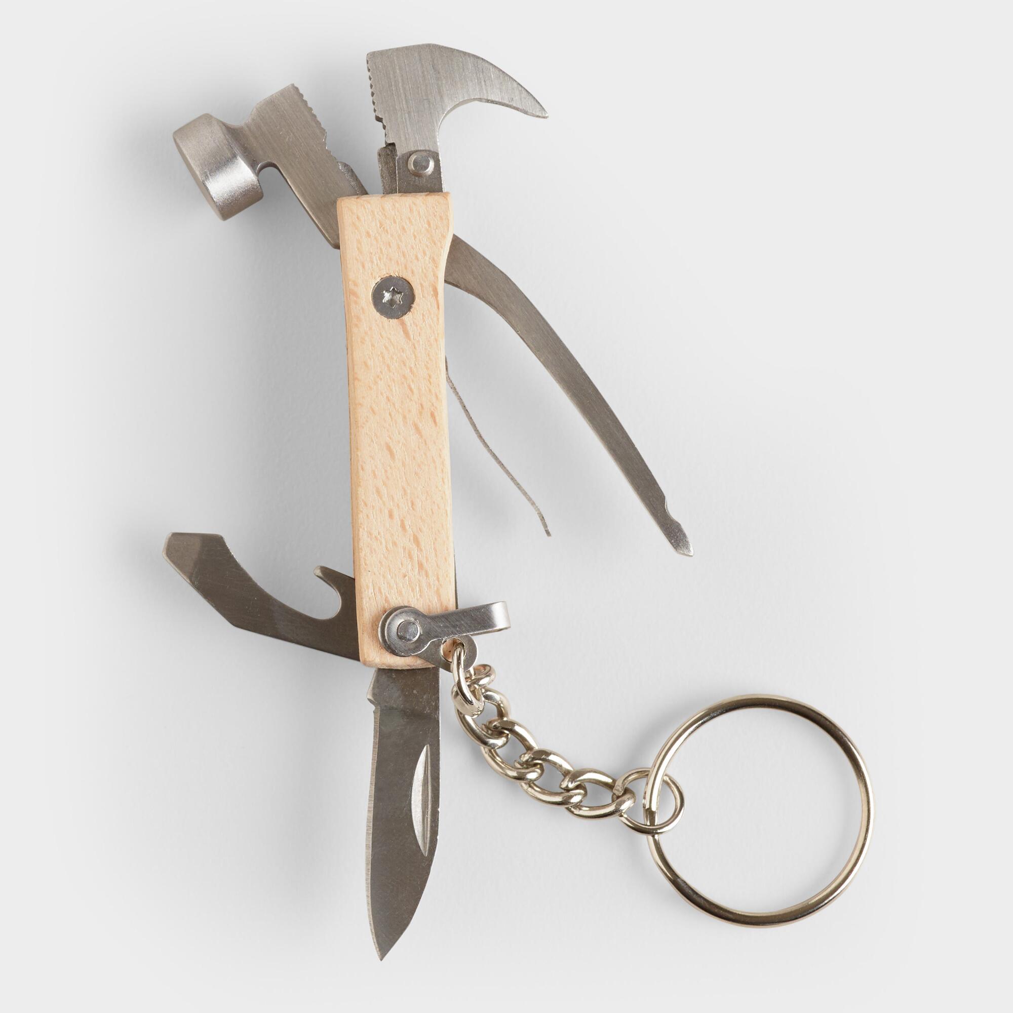 Kikkerland Mini Wooden Hammer Multi Tool: Silver - Metal by World Market
