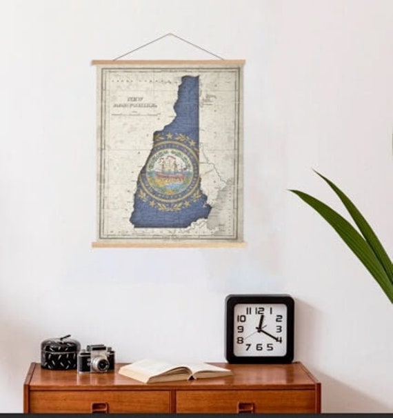 New Hampshire Vintage State Flag Map Print | Hanging Canvas Art Printed Marketplace