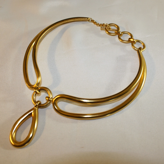Vintage Heavy Chunky Statement Clara Studio Inc. Brushed Gold Tone Necklace