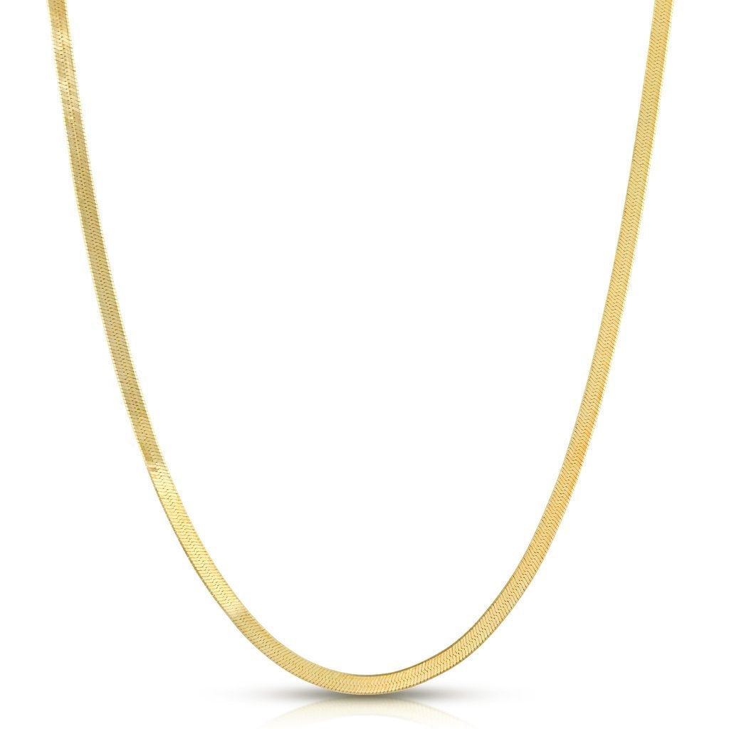 18K Solid Gold Herringbone Chain Necklace - Diamond Cut Shiny Sparkling Italian Handmade