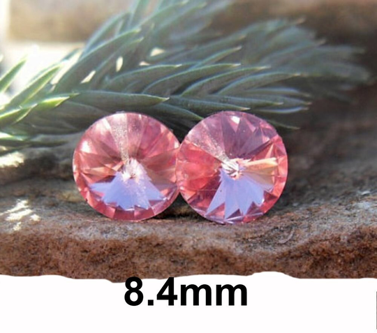 Light Rose 8.4mm Rhinestone Stud Earrings, Crystal Studs