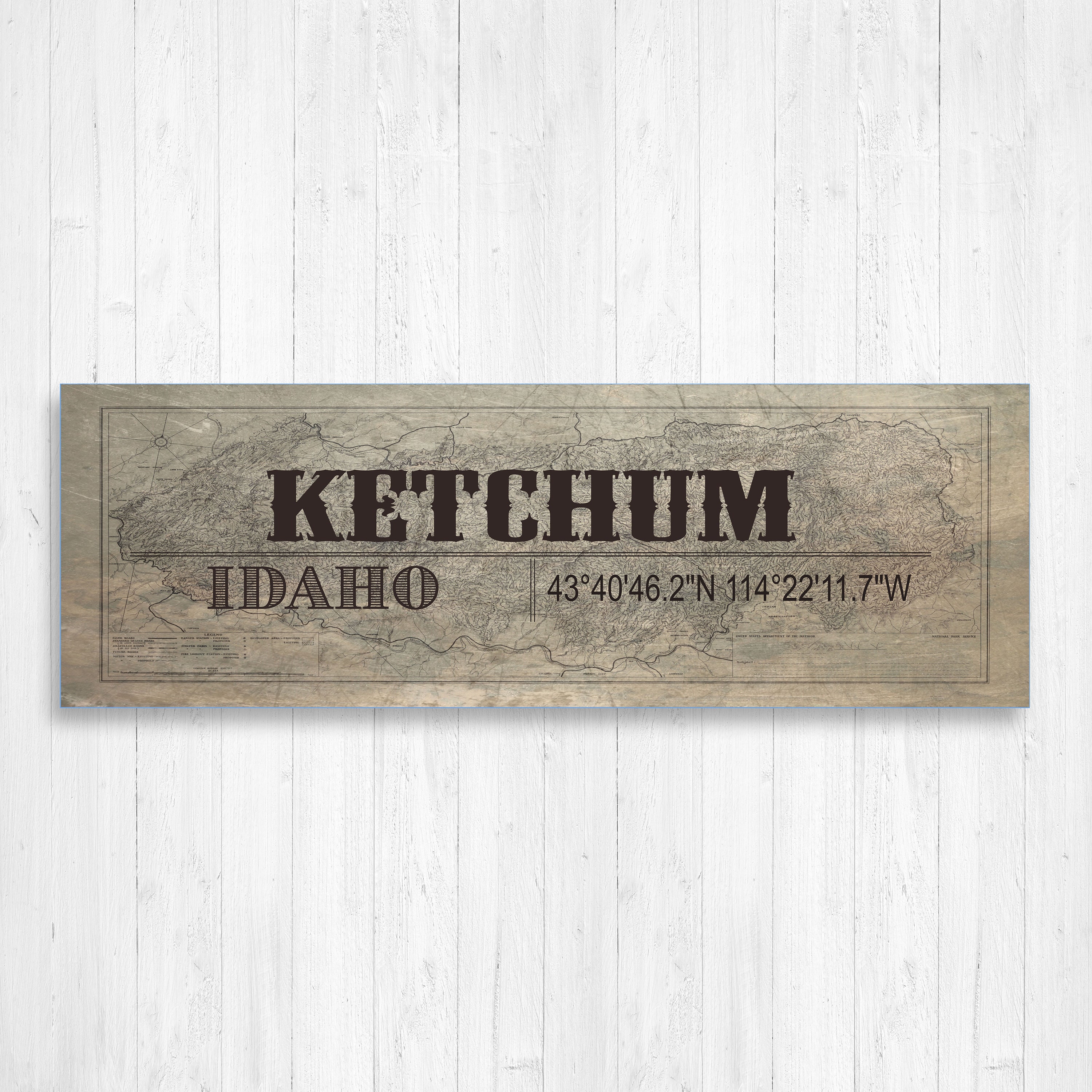 Ketchum Idaho Wall Canvas, Vintage City Mountain Town, Town On Decor, Art