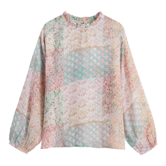 Multicolor Mixed Print Floral Patchwork Farrah Top - Polyester - Large by World Market