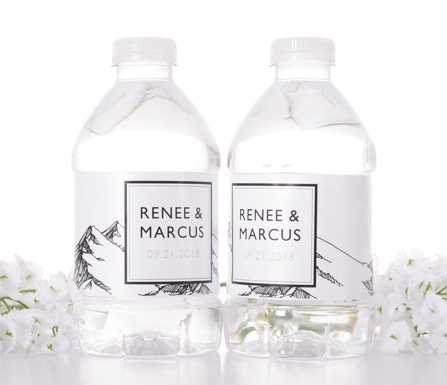 Wedding Water Bottle Labels - Mountain Waterproof Custom Stickers #wdiw-289