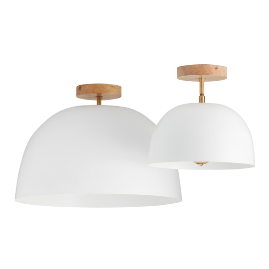 White Metal Dome Adjustable Semi Flush Mount Ceiling Light: Brown/White by World Market